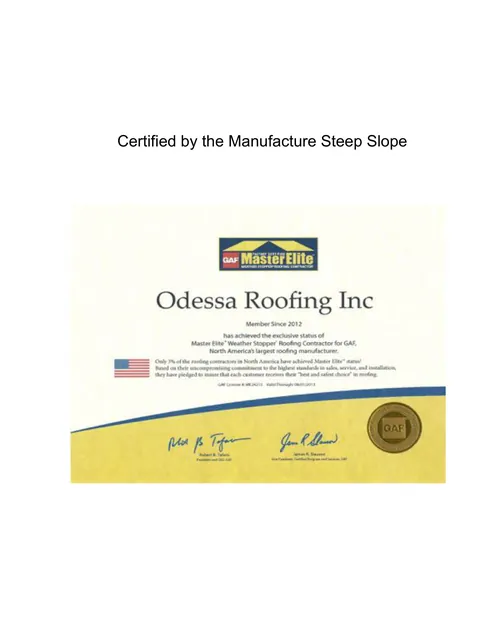 Certified by the Manufacturer — Steep Slope