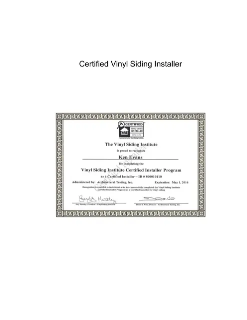 Certified Vinyl Siding Installer